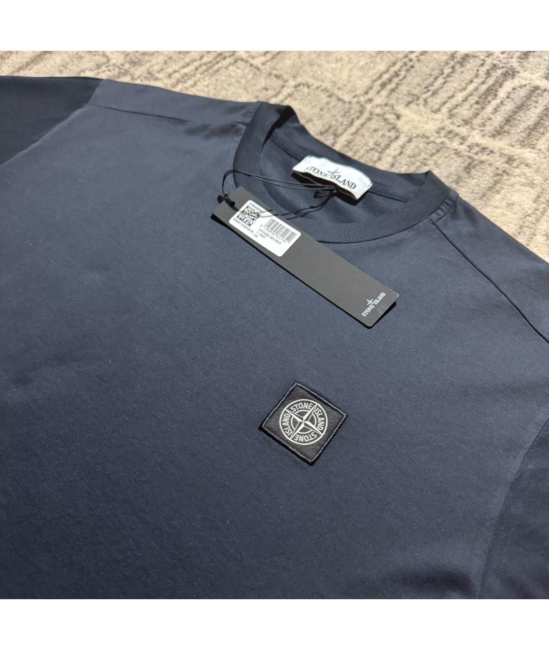 STONE ISLAND Темно-синяя хлопковая футболка, фото 2