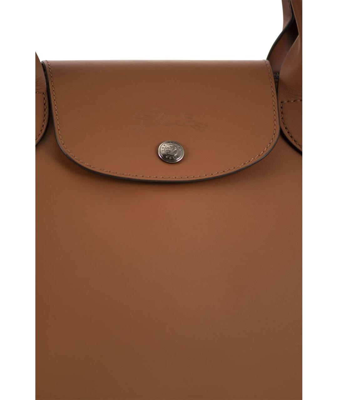 LONGCHAMP Коричневая кожаная сумка с короткими ручками, фото 5