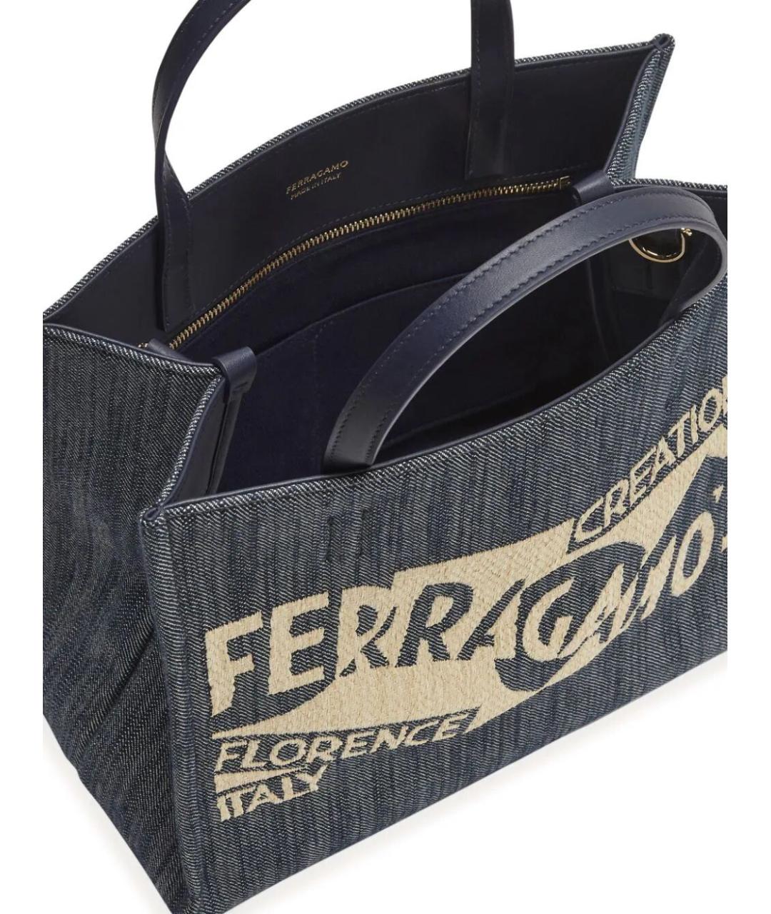 FERRAGAMO Темно-синяя жаккардовая сумка тоут, фото 3