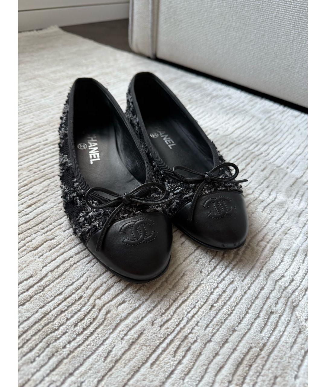 CHANEL Черные текстильные балетки, фото 8