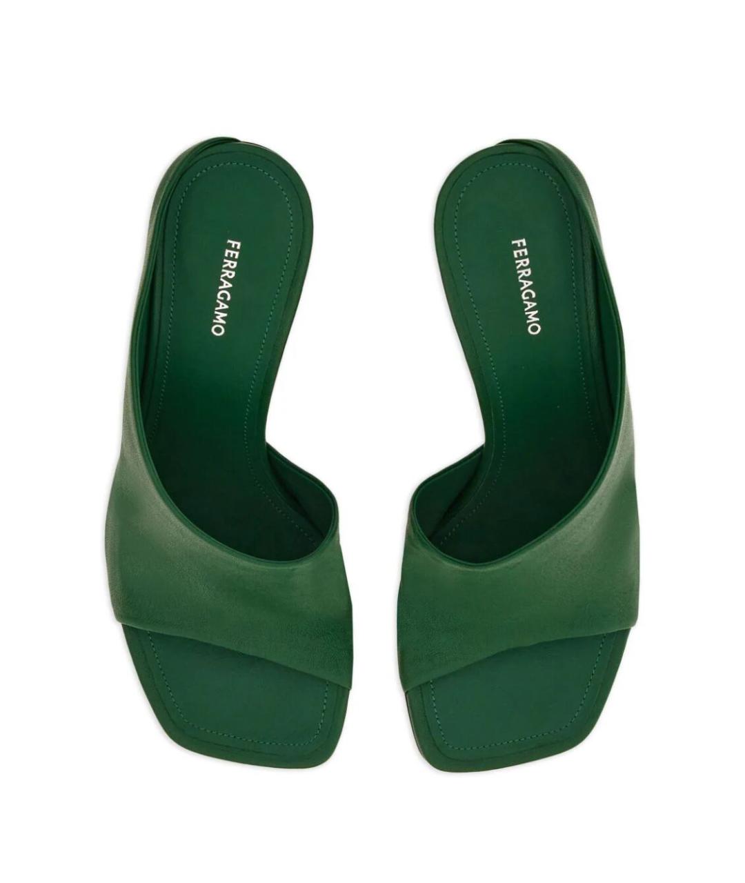 FERRAGAMO Зеленые кожаные мюли, фото 4