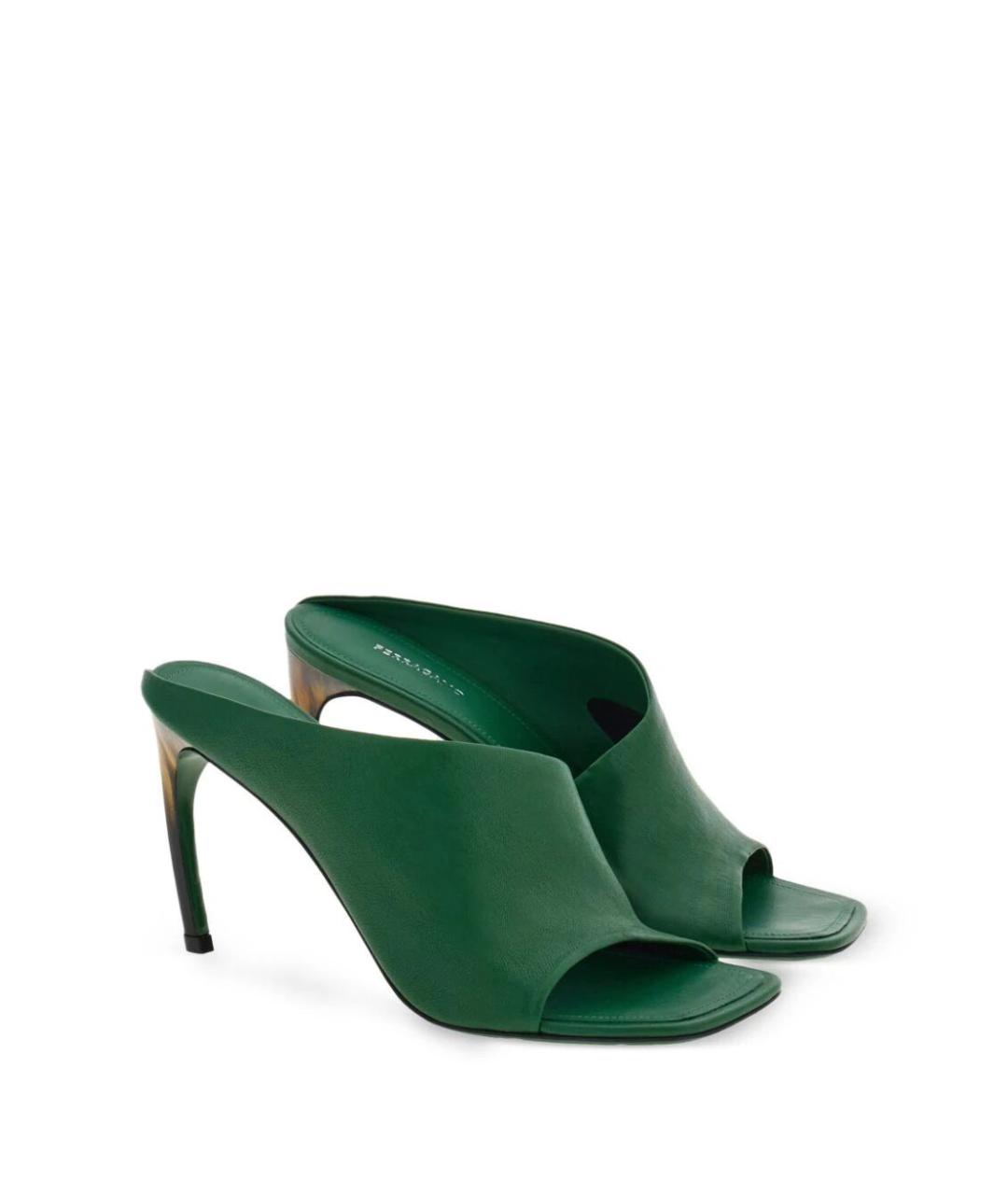 FERRAGAMO Зеленые кожаные мюли, фото 3