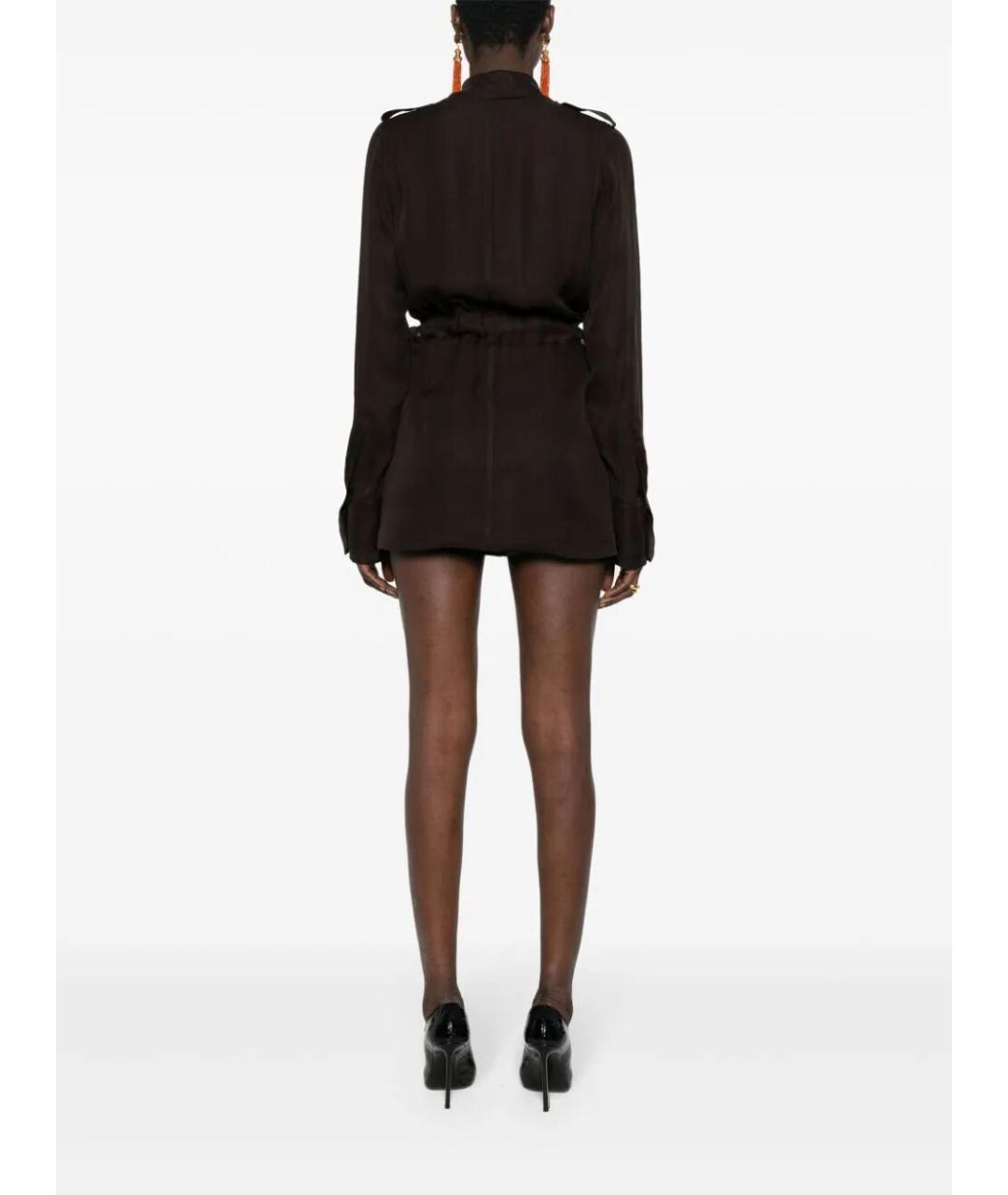 SAINT LAURENT Коричневое шелковое повседневное платье, фото 4