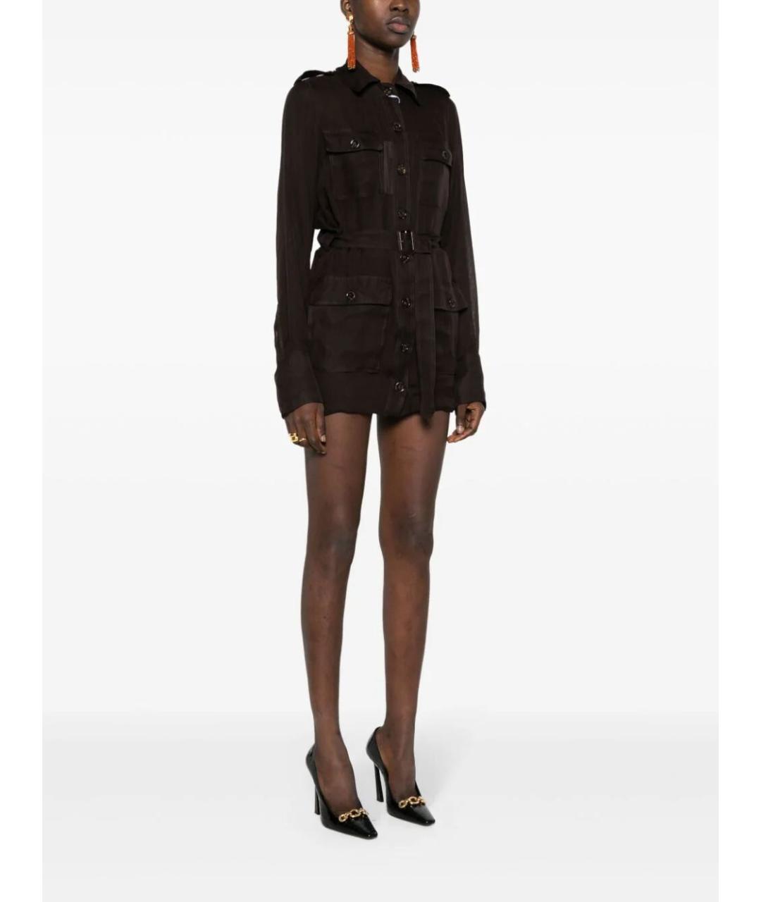 SAINT LAURENT Коричневое шелковое повседневное платье, фото 2