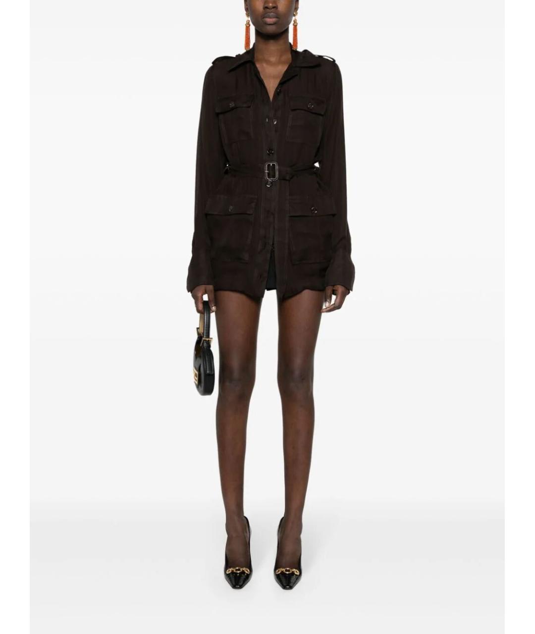 SAINT LAURENT Коричневое шелковое повседневное платье, фото 3