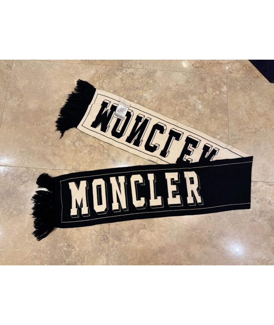 MONCLER Темно-синий шерстяной шарф, фото 9