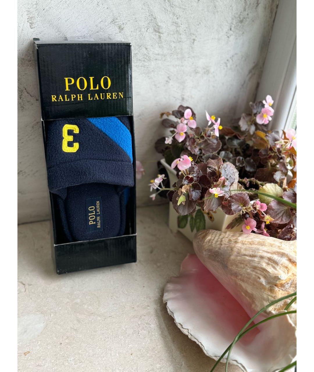 POLO RALPH LAUREN Темно-синие синтетические сандалии и шлепанцы, фото 6