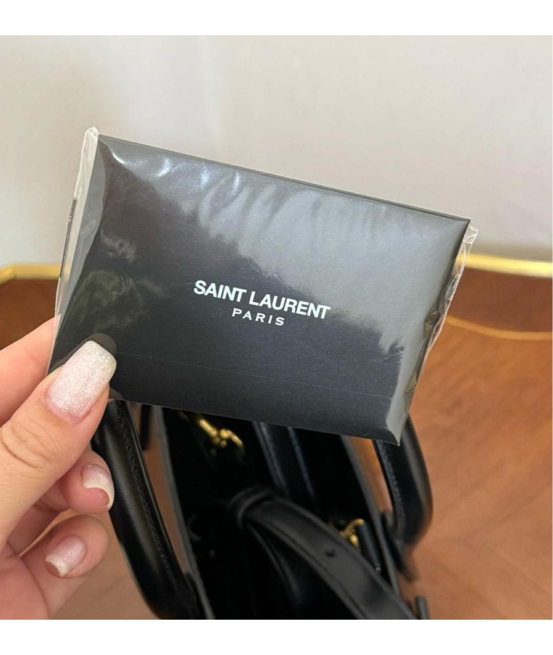 SAINT LAURENT Черная кожаная сумка с короткими ручками, фото 6