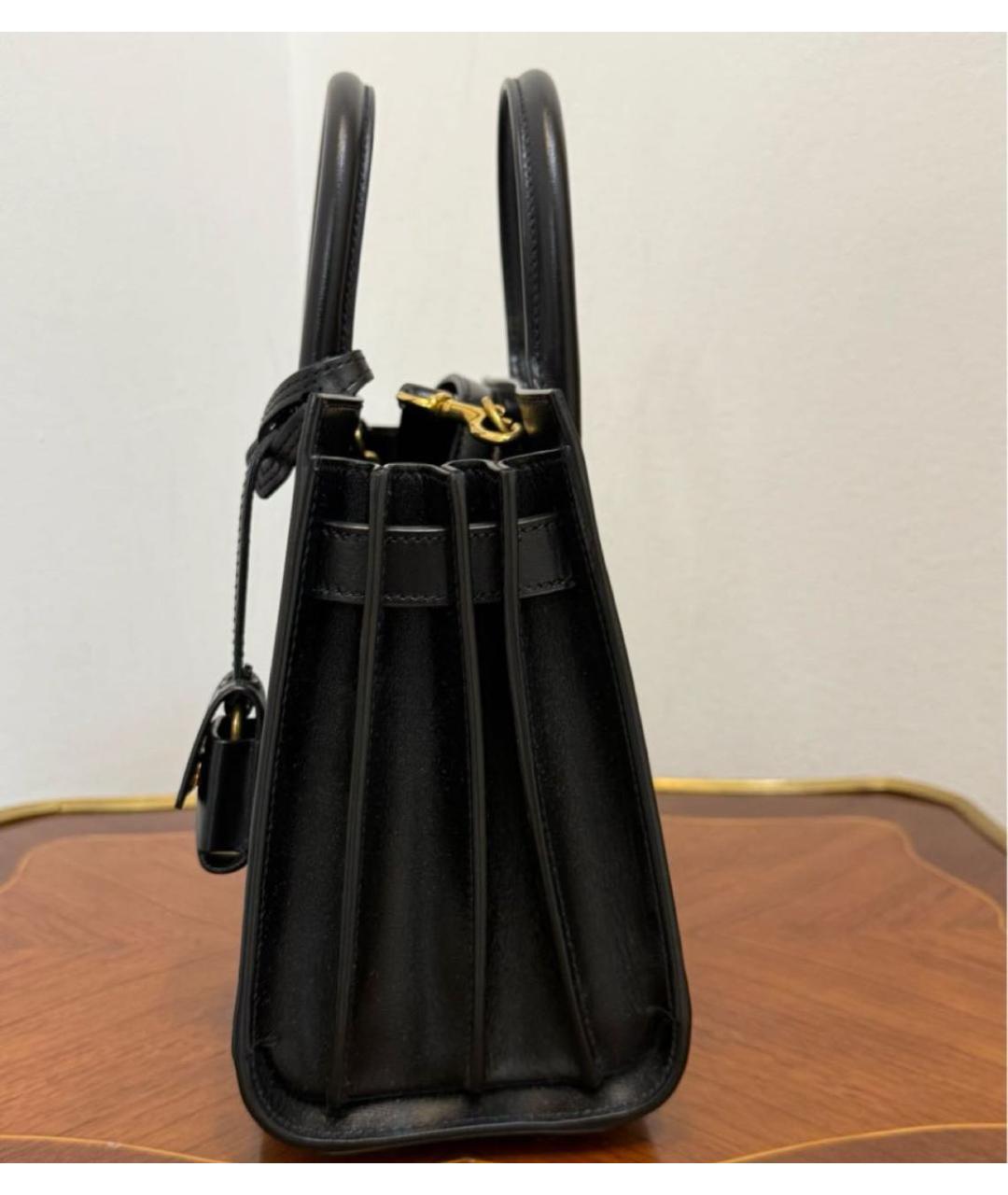 SAINT LAURENT Черная кожаная сумка с короткими ручками, фото 3