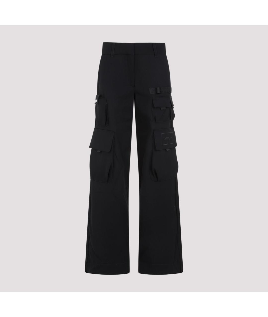 OFF-WHITE Черные шерстяные прямые брюки, фото 2