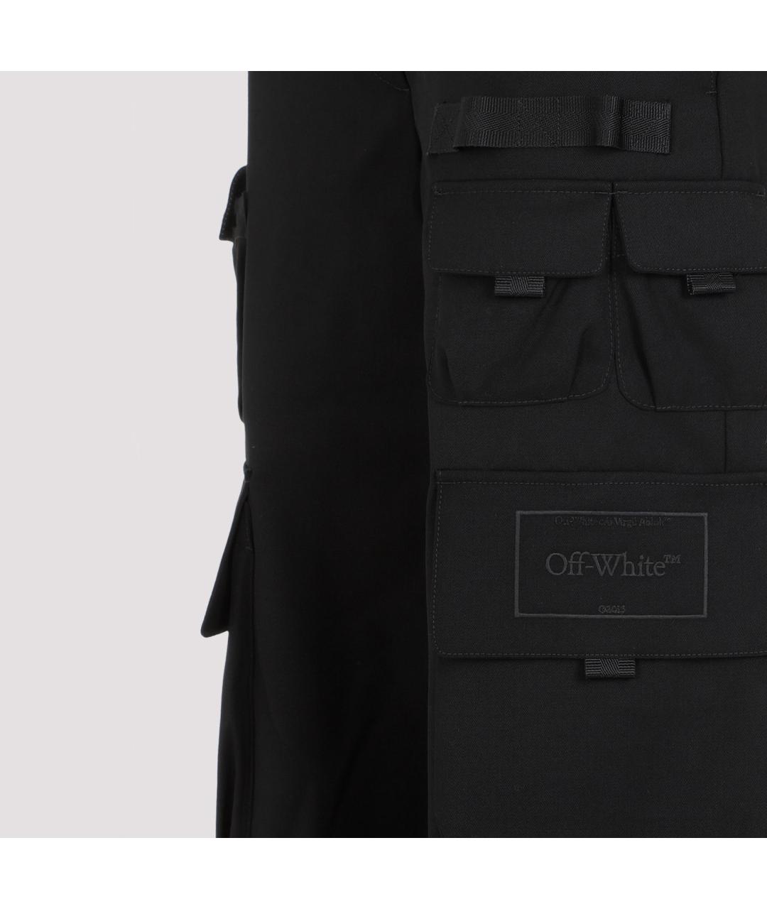 OFF-WHITE Черные шерстяные прямые брюки, фото 5