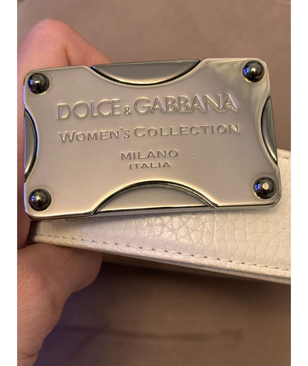 DOLCE&GABBANA Белый кожаный ремень, фото 3