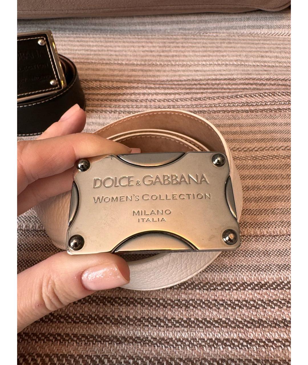 DOLCE&GABBANA Белый кожаный ремень, фото 5
