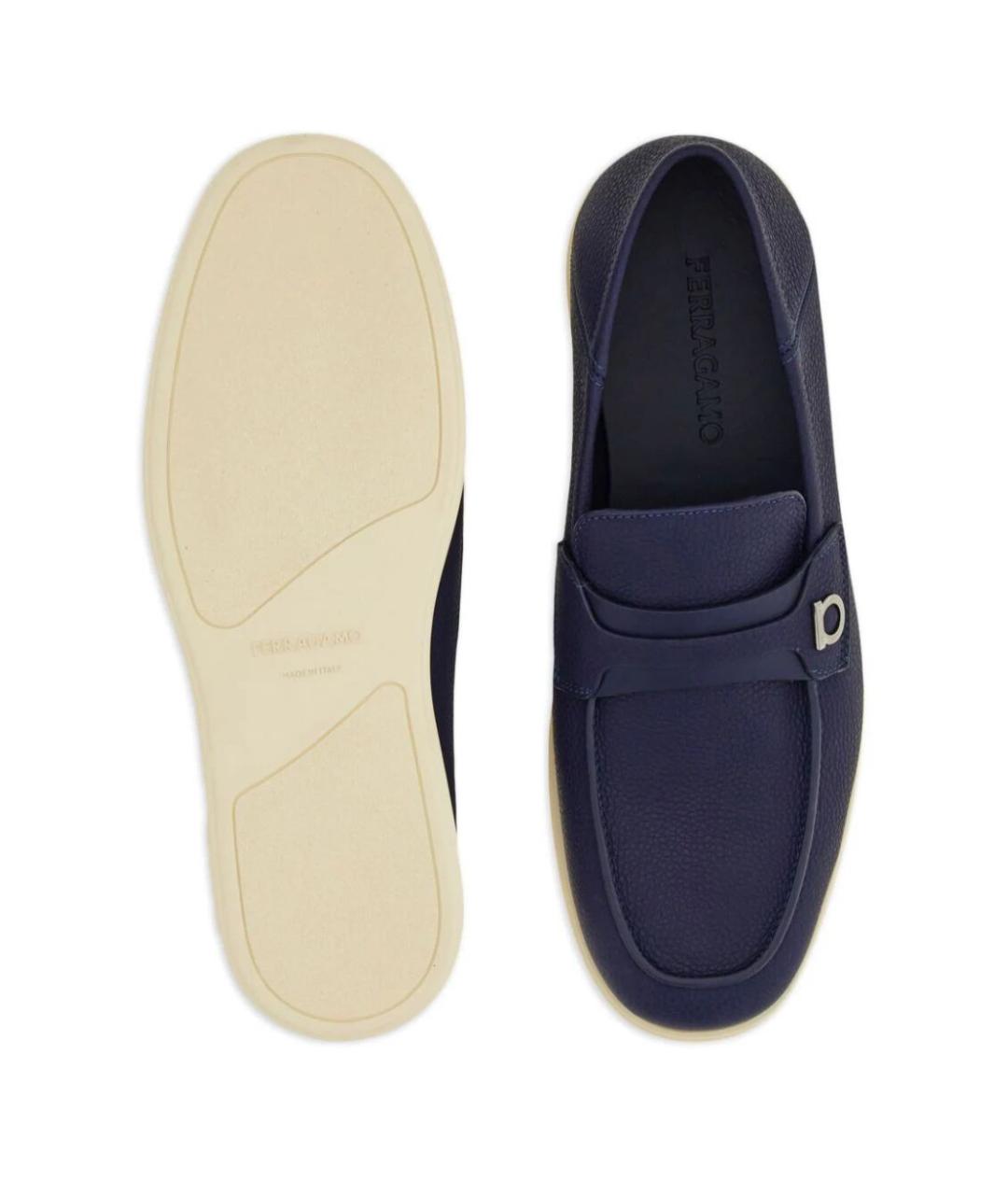 FERRAGAMO Синие кожаные лоферы, фото 5
