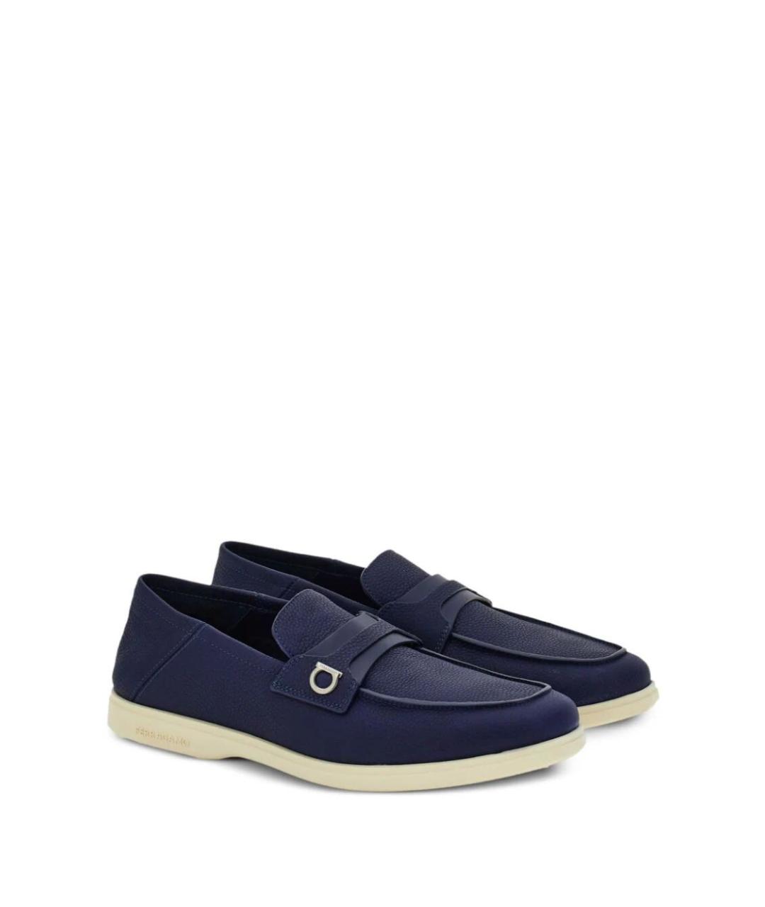 FERRAGAMO Синие кожаные лоферы, фото 4