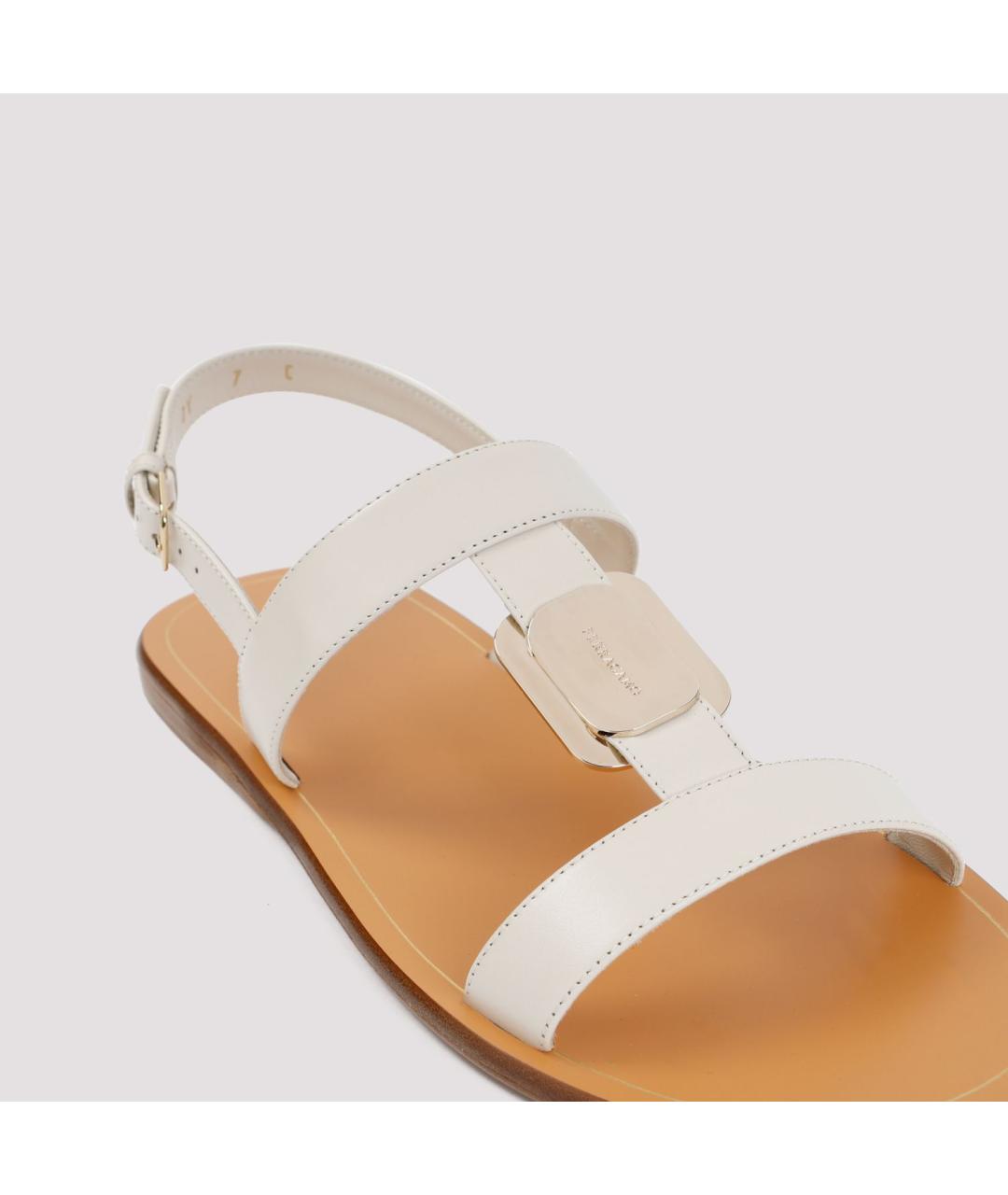 FERRAGAMO Белые кожаные сандалии, фото 5