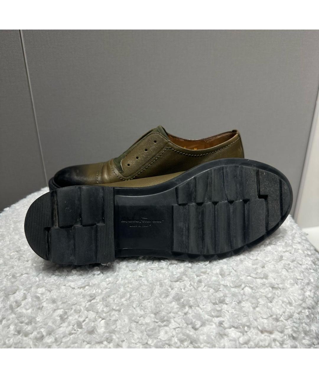FERRAGAMO Хаки кожаные брогги и оксфорды, фото 4