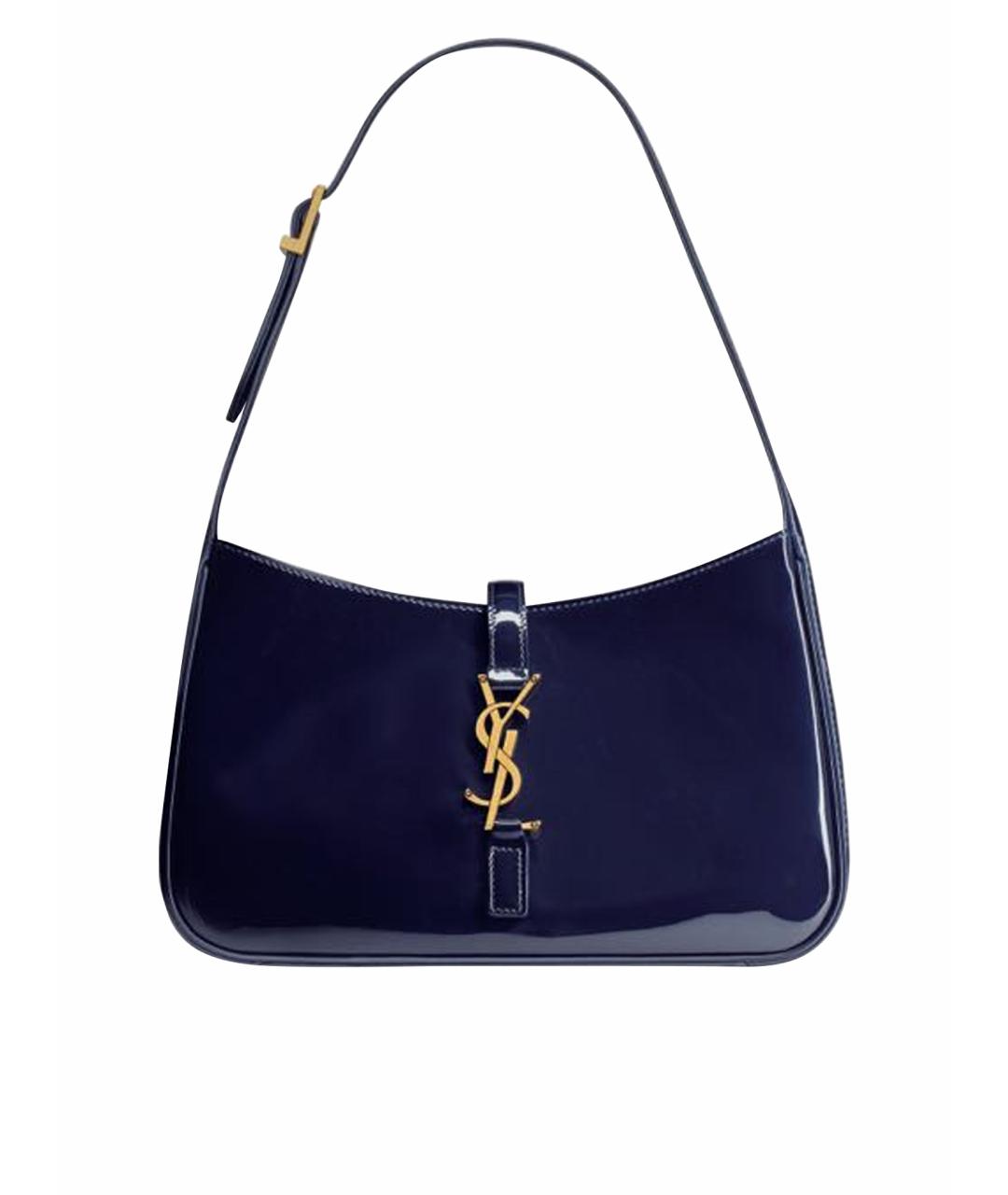 SAINT LAURENT Темно-синяя кожаная сумка с короткими ручками, фото 1