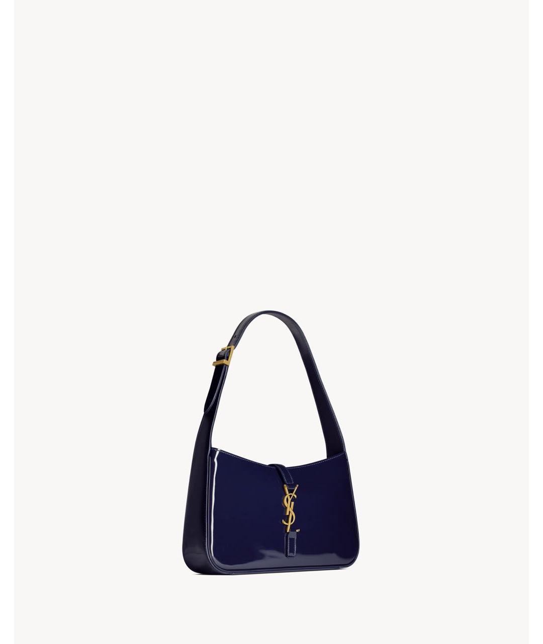 SAINT LAURENT Темно-синяя кожаная сумка с короткими ручками, фото 3
