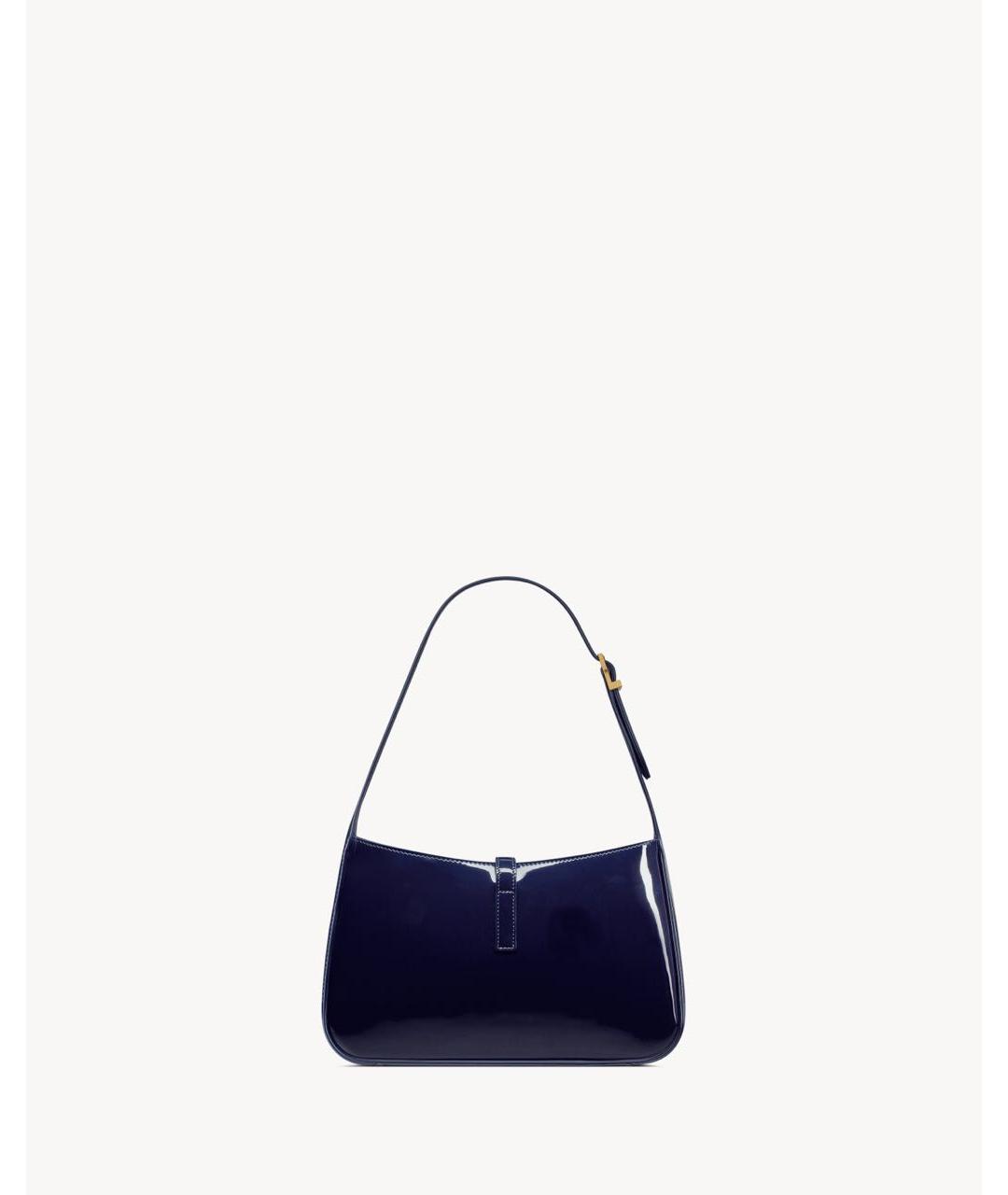 SAINT LAURENT Темно-синяя кожаная сумка с короткими ручками, фото 4