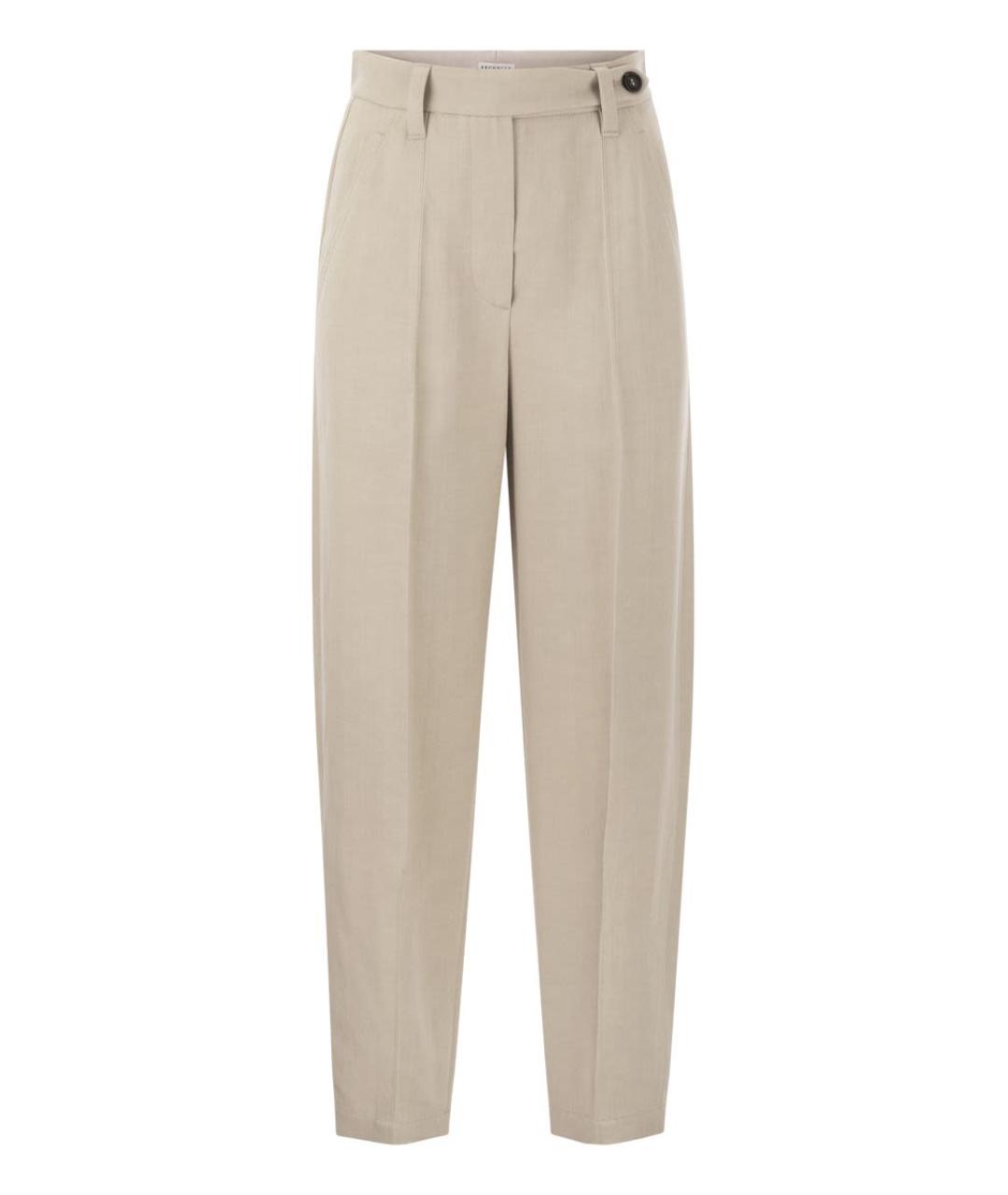 BRUNELLO CUCINELLI Бежевые вискозные прямые брюки, фото 1