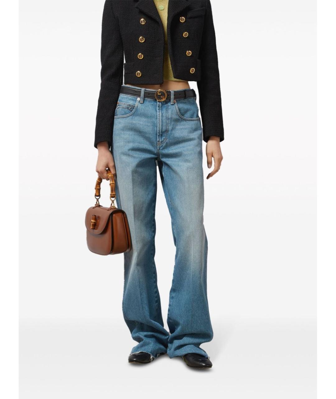 GUCCI Голубые хлопковые прямые джинсы, фото 3