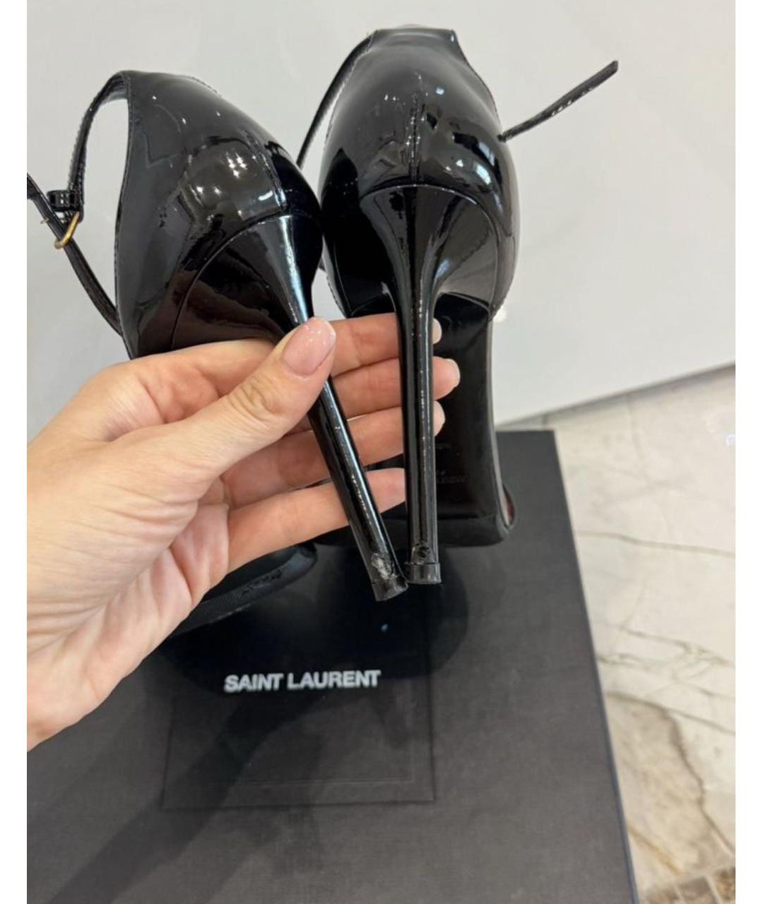 SAINT LAURENT Черные босоножки из лакированной кожи, фото 6