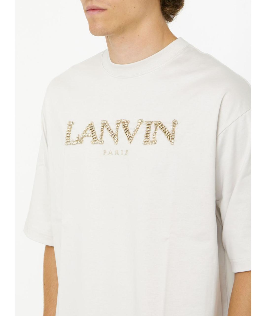 LANVIN Бежевая хлопковая футболка, фото 4