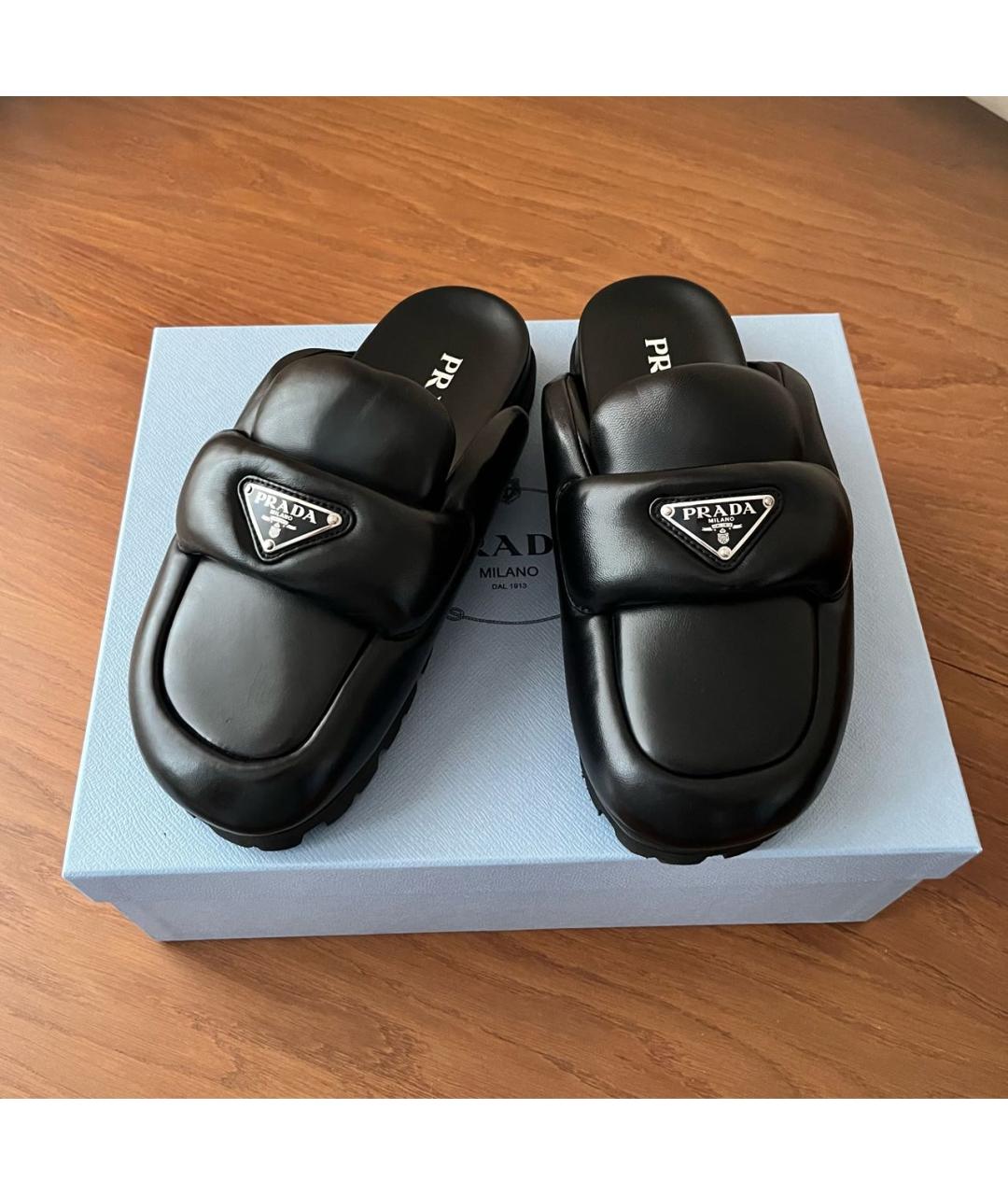 PRADA Черные кожаные мюли, фото 2