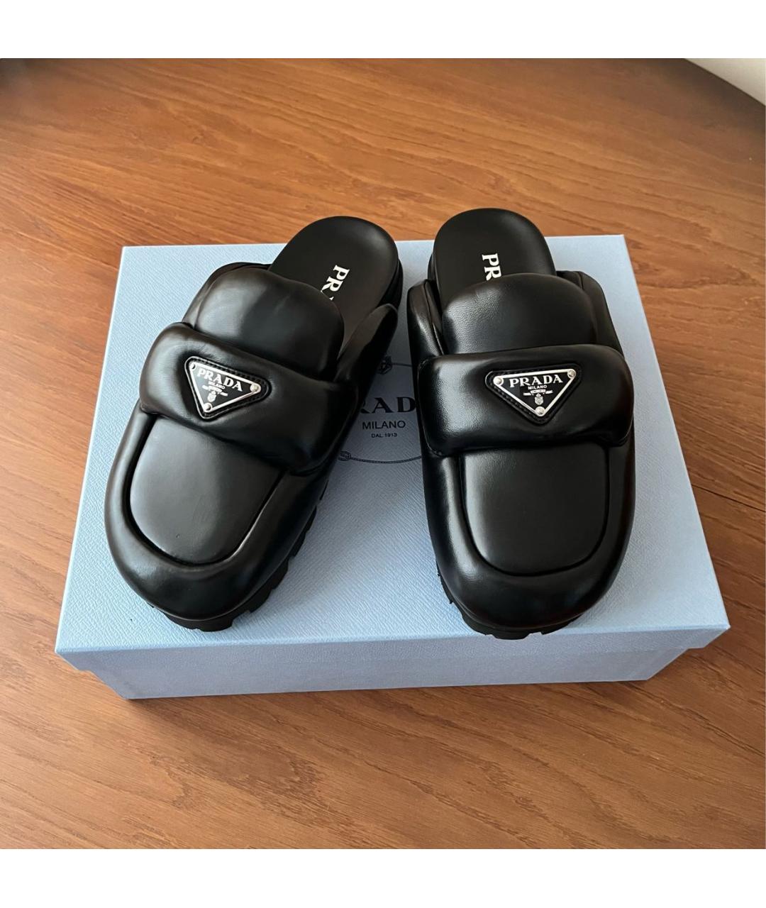 PRADA Черные кожаные мюли, фото 6