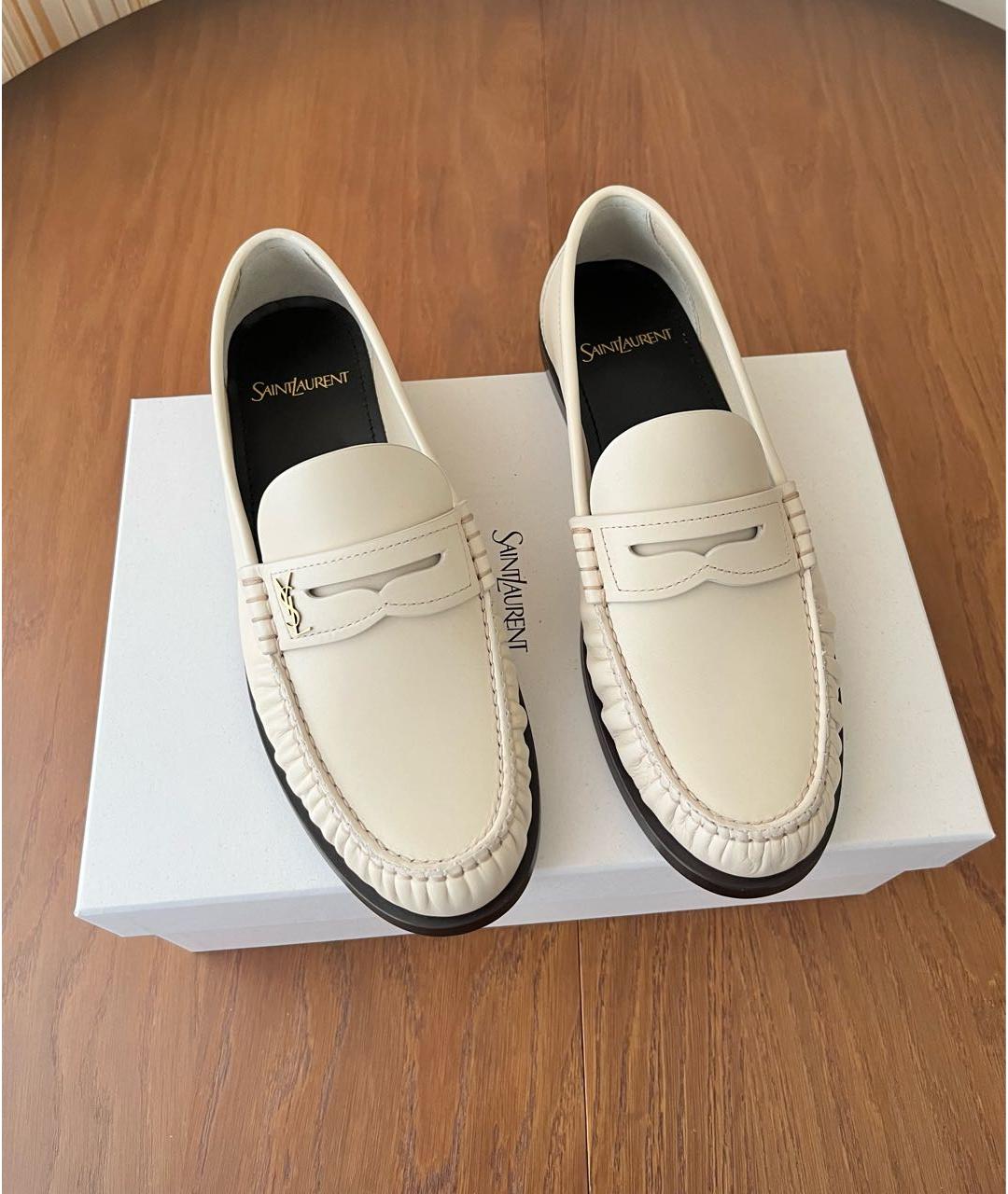 SAINT LAURENT Белые кожаные лоферы, фото 3