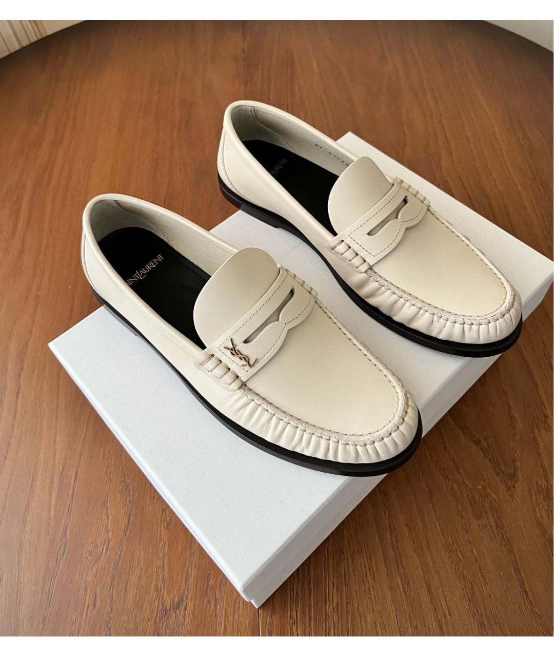 SAINT LAURENT Белые кожаные лоферы, фото 6