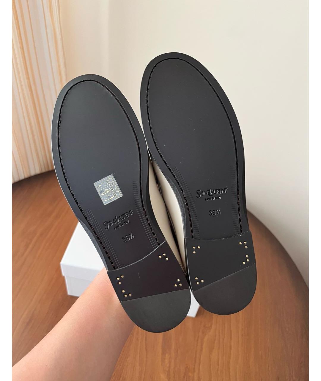 SAINT LAURENT Белые кожаные лоферы, фото 5