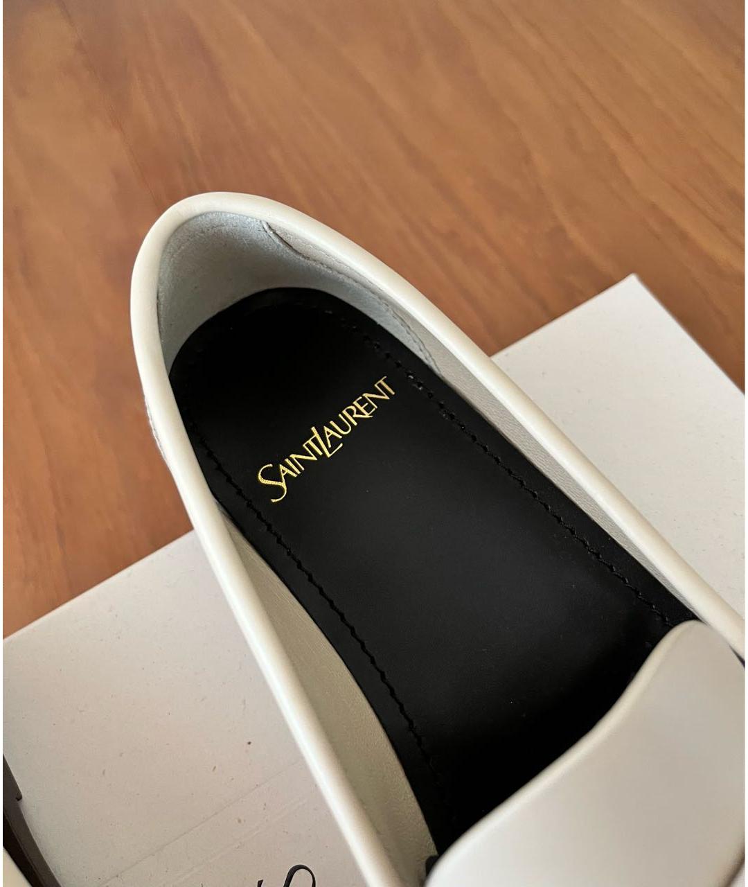 SAINT LAURENT Белые кожаные лоферы, фото 4