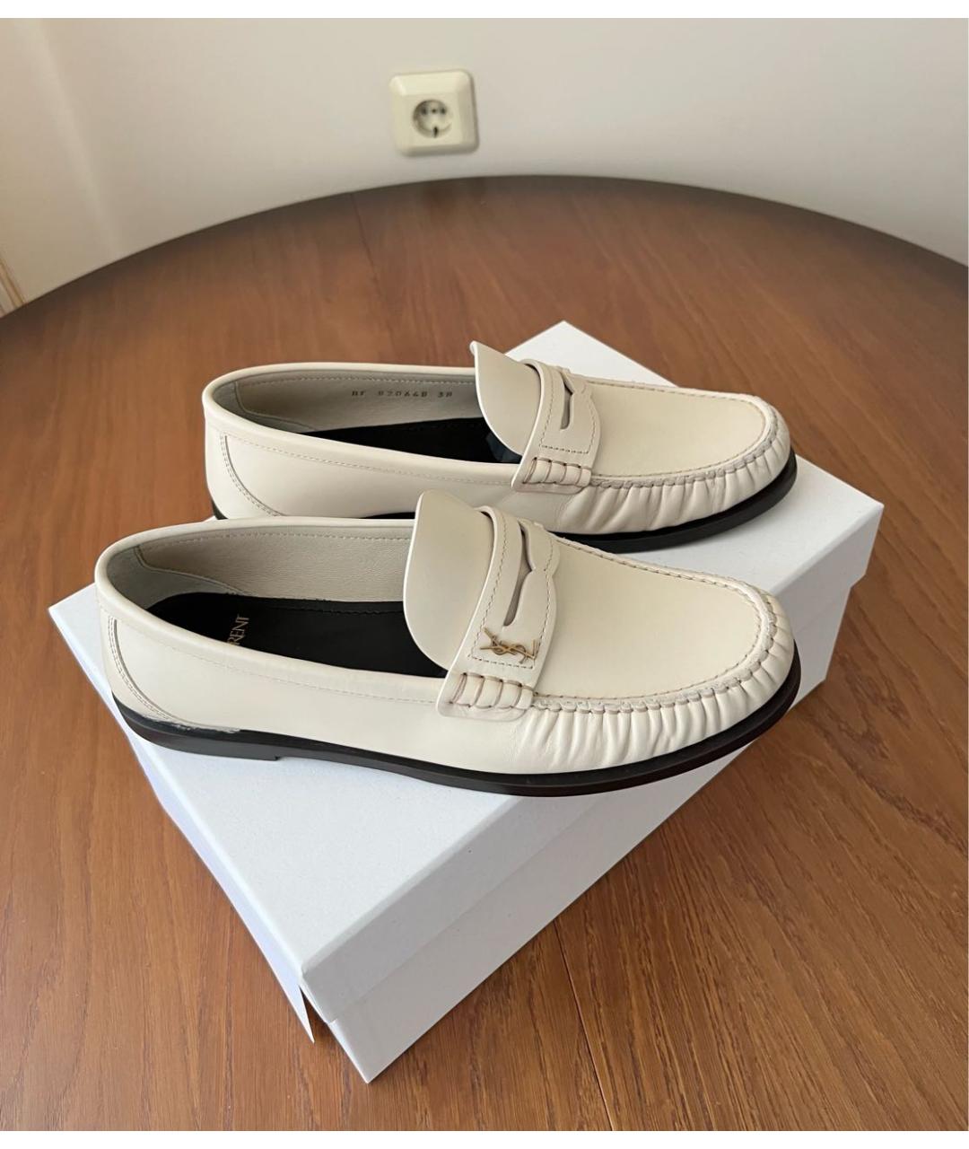 SAINT LAURENT Белые кожаные лоферы, фото 7