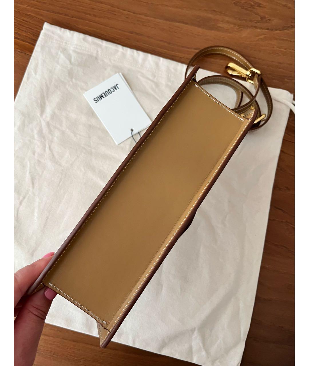 JACQUEMUS Бежевая кожаная сумка через плечо, фото 4