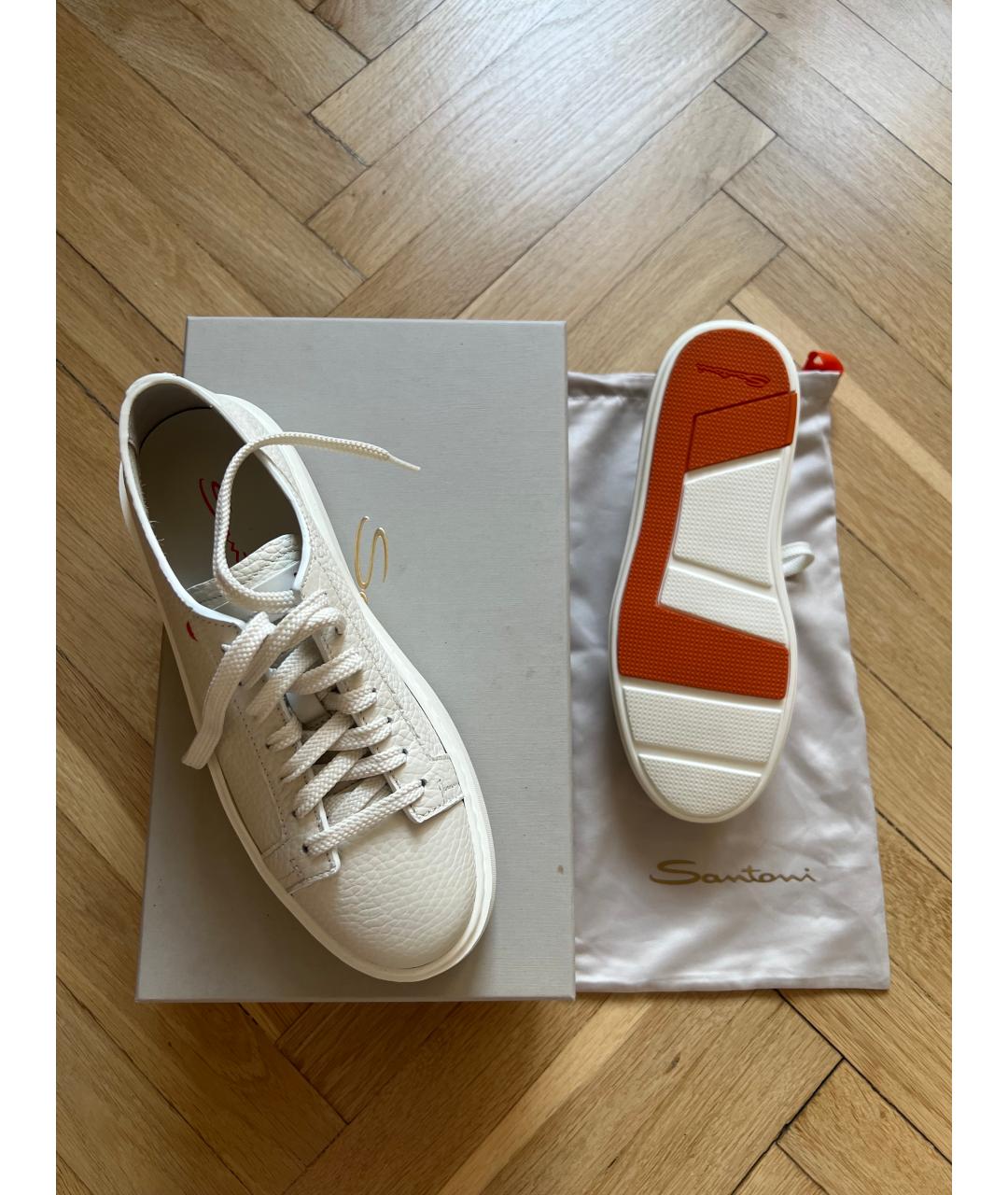 SANTONI Белые кожаные кеды, фото 6