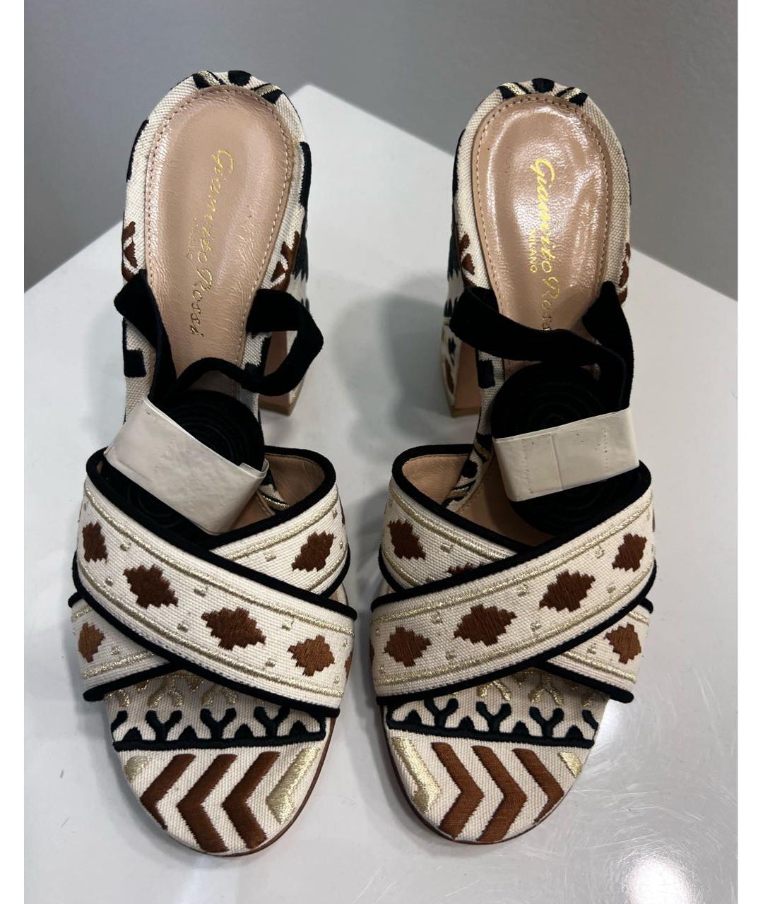 GIANVITO ROSSI Бежевые текстильные босоножки, фото 3
