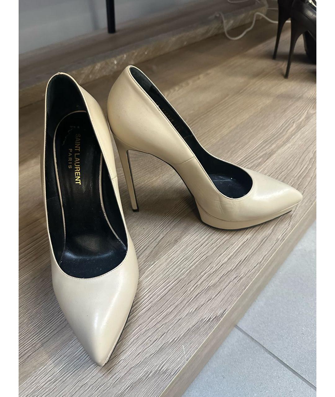 SAINT LAURENT Бежевые кожаные туфли, фото 4