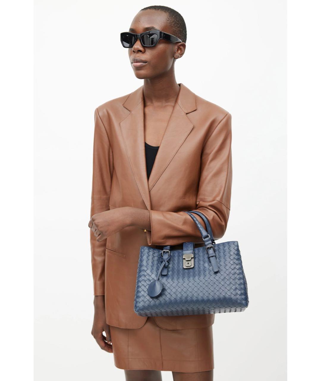 BOTTEGA VENETA Синяя кожаная сумка с короткими ручками, фото 8