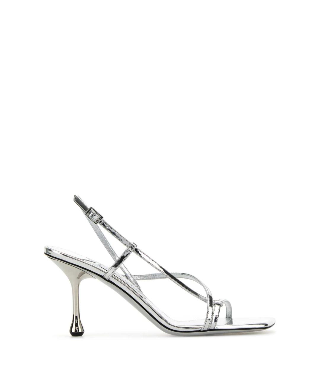 JIMMY CHOO Серебряные кожаные босоножки, фото 1