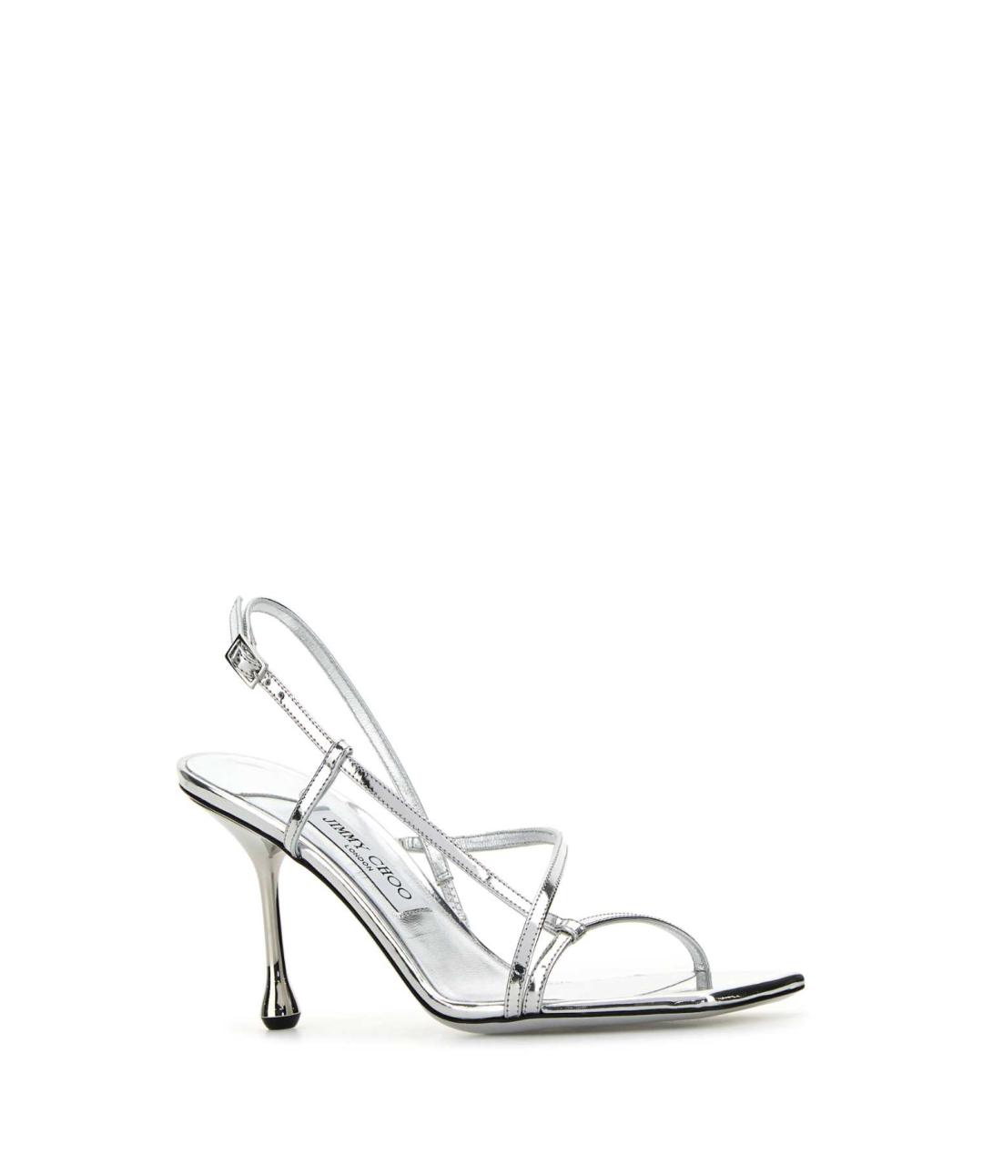 JIMMY CHOO Серебряные кожаные босоножки, фото 2