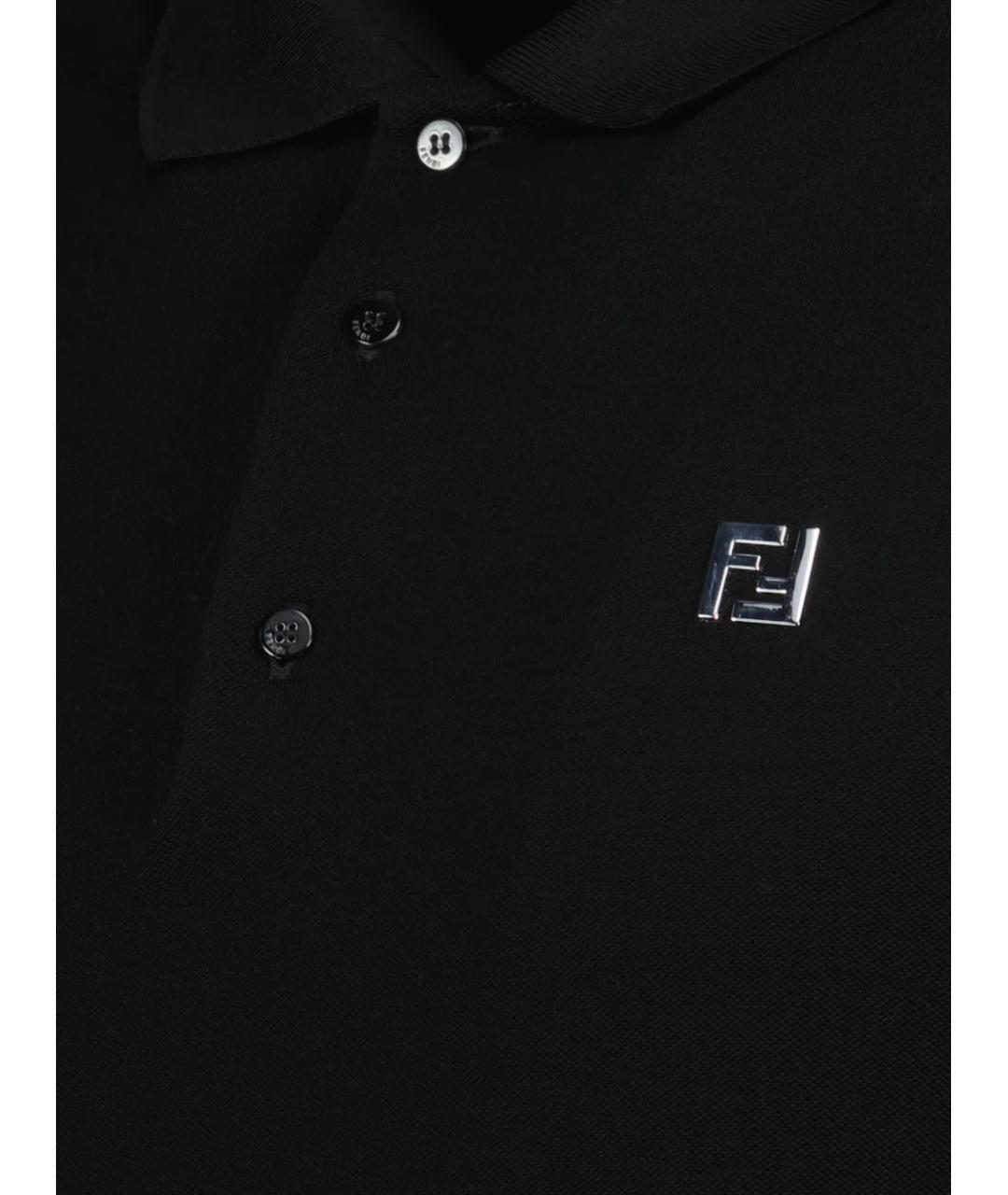 FENDI Черное хлопковое поло с коротким рукавом, фото 3