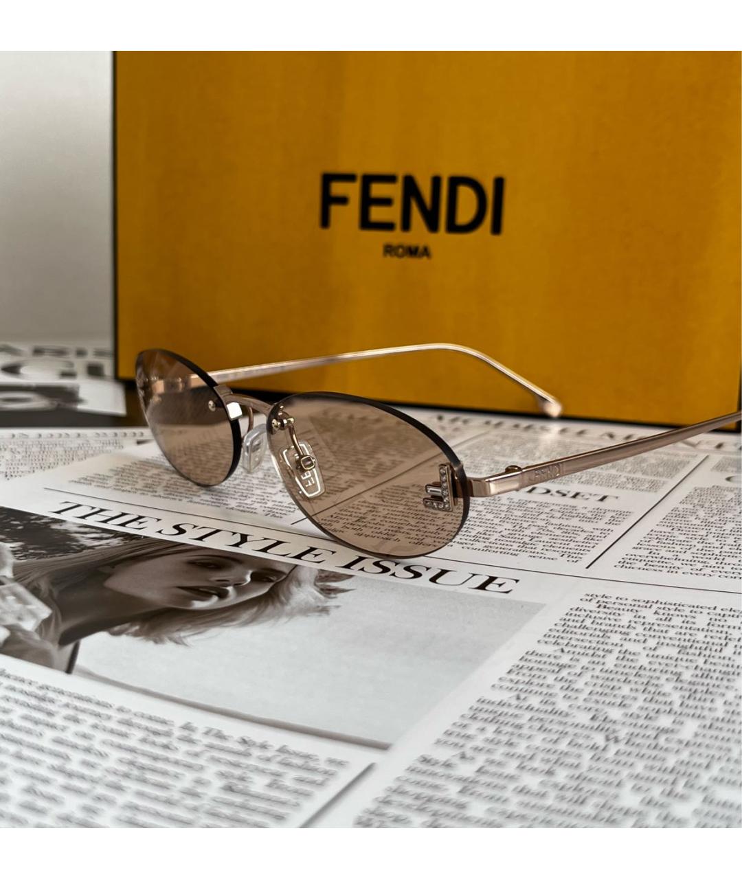 FENDI Бежевые металлические солнцезащитные очки, фото 5