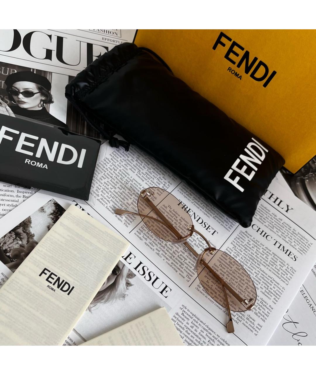 FENDI Бежевые металлические солнцезащитные очки, фото 7