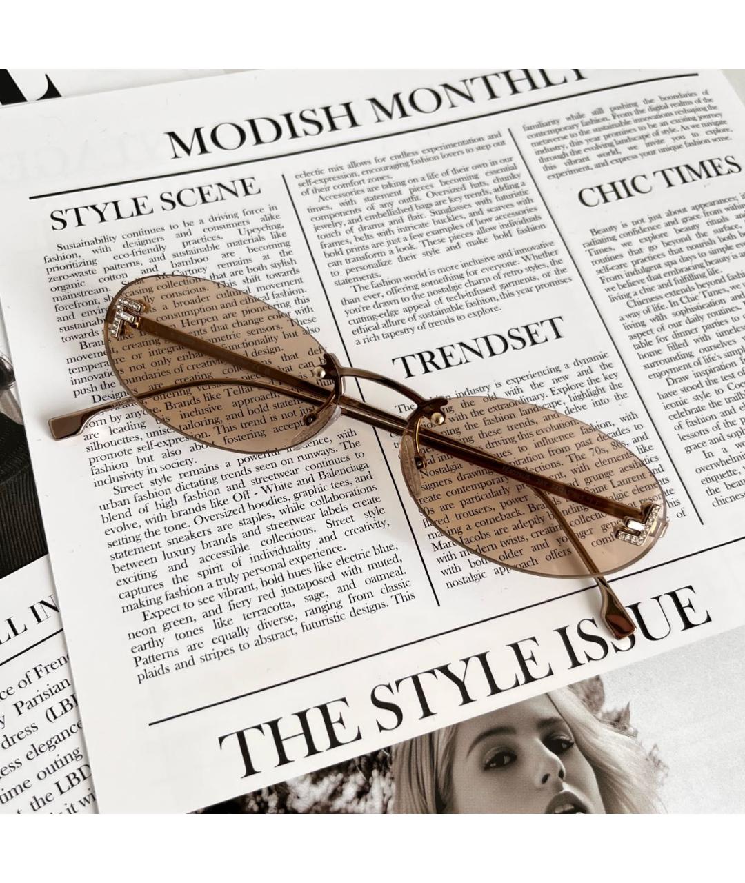 FENDI Бежевые металлические солнцезащитные очки, фото 8