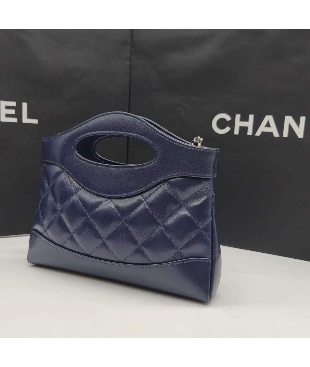 CHANEL Голубая кожаная сумка с короткими ручками, фото 4