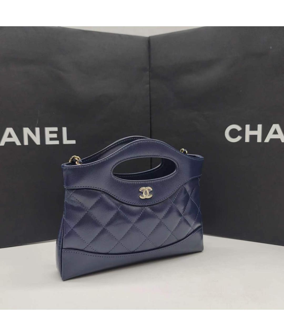 CHANEL Голубая кожаная сумка с короткими ручками, фото 5