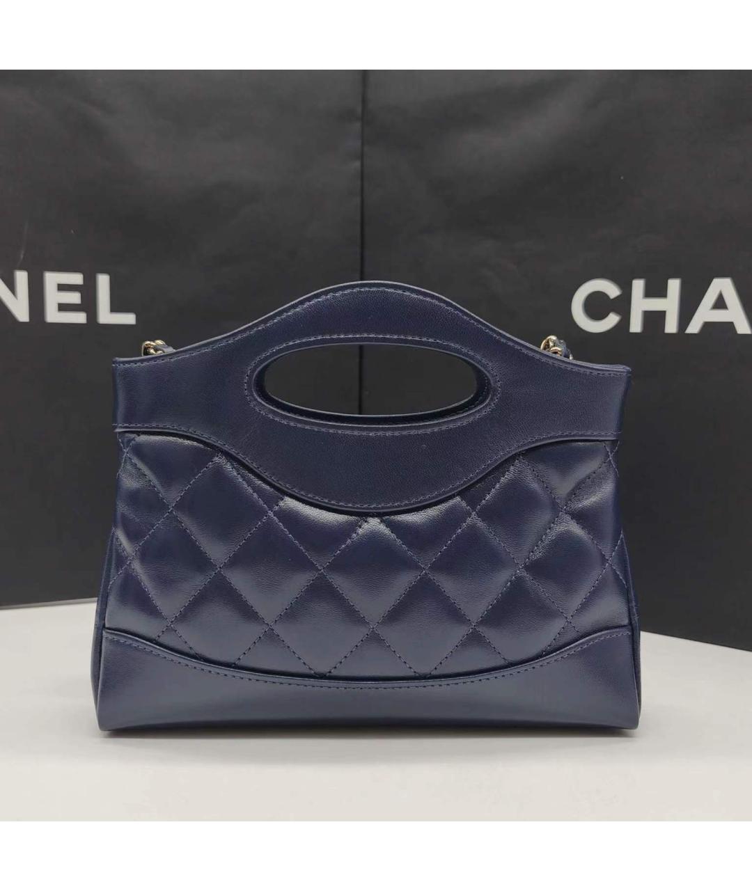CHANEL Голубая кожаная сумка с короткими ручками, фото 2