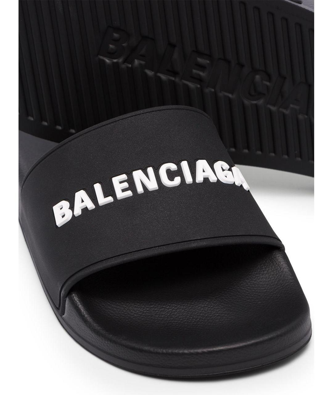 BALENCIAGA Черные резиновые шлепанцы, фото 4